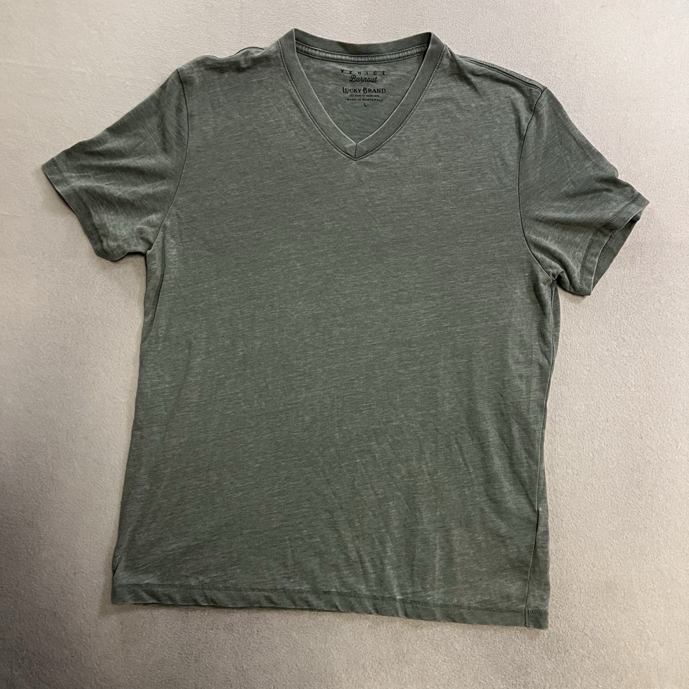 Lucky Brand Venice Burnout T-Shirt Men's Size Large V Neck Short Sleeve Green